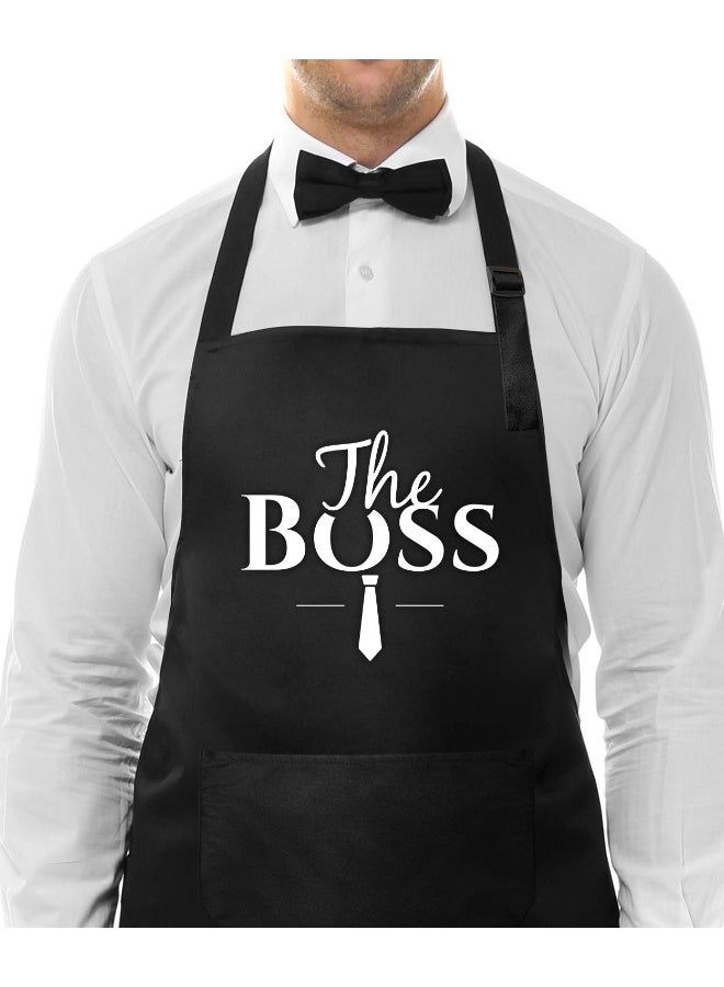 Genrics Couple Aprons for Cooking-The Boss The Real Boss Apron Set Funny Adjustable Baking Aprons His and Her Engagement Anniversary Wedding Valentines Day Bridal Shower Gift - Image 2